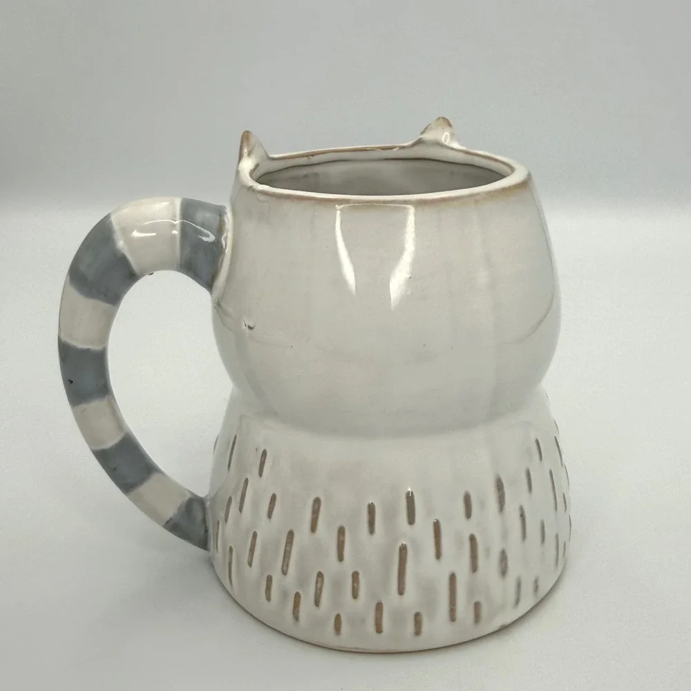 Ceramic Raccoon Coffee‎ Mug Gray White Animal Face Novelty Cup Cute